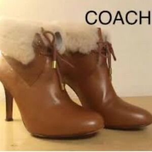 Coach Malia Women's Tan leather and shearling Heeled Boots